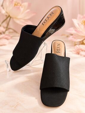 NYDJ Claudine Black Denim Wedge Sandals Size 9.5M